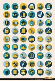 54 Home objects round icons set