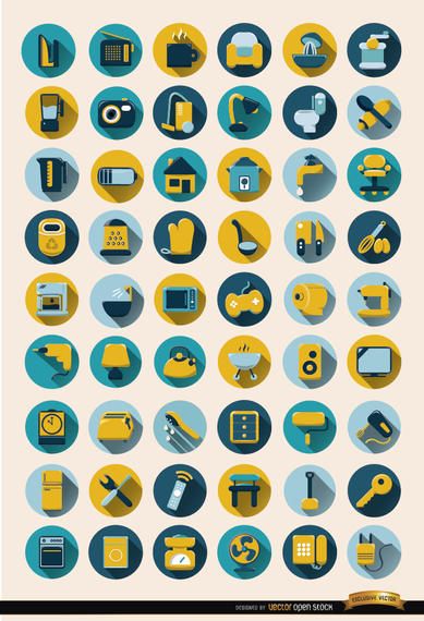 54 Home objects round icons set 54 Home objects round icons set