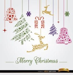 Weihnachtshintergrund mit hängenden Ornamenten