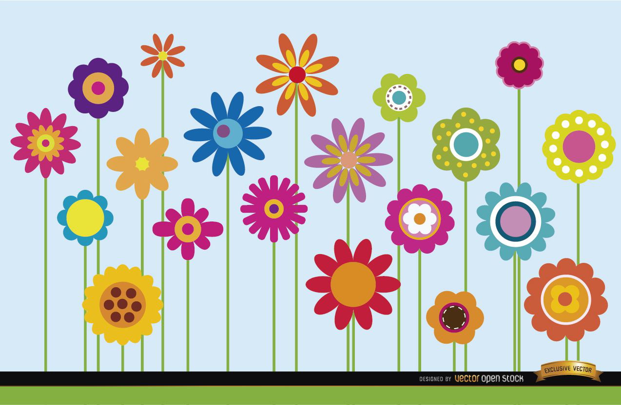 Different Flowers Stems Background - Vector Download