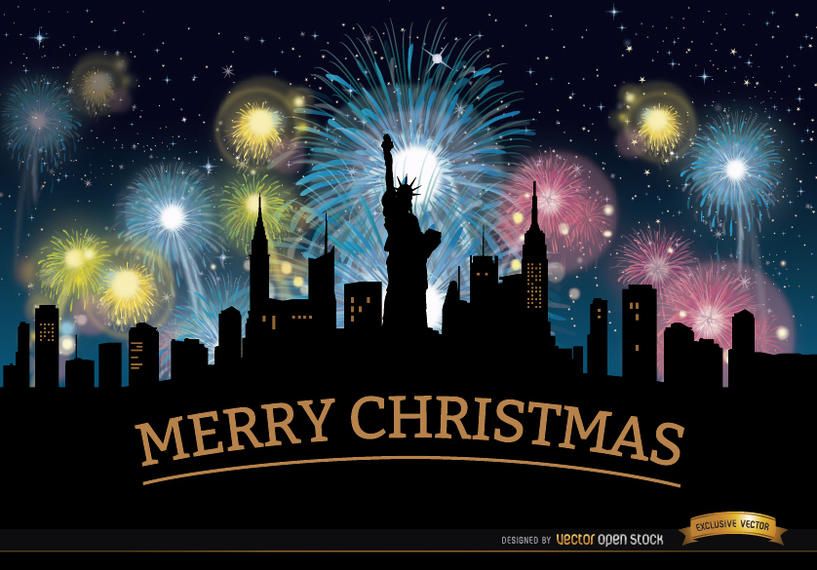 Christmas fireworks New York skyline Christmas fireworks New York skyline