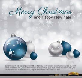 Merry Christmas silver blue balls card
