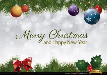 Christmas tree leaves balls background