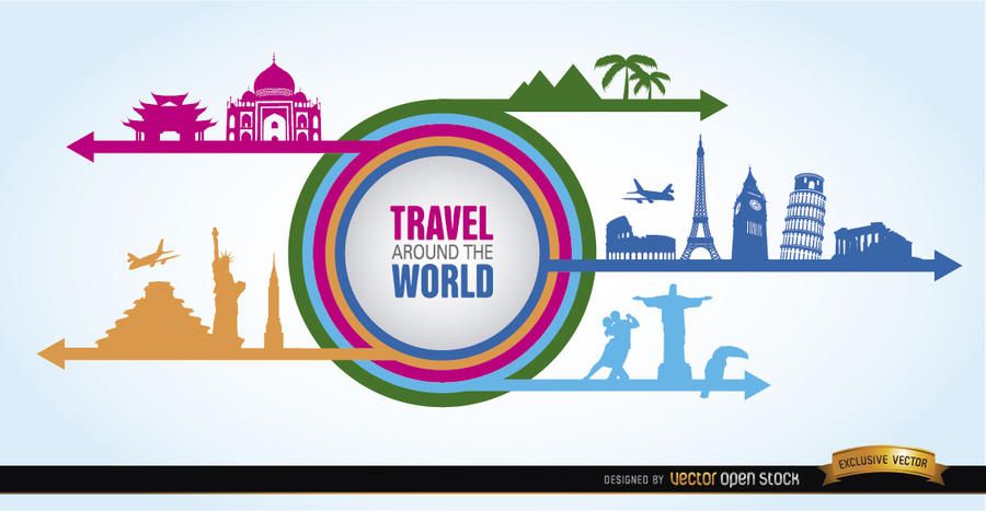 World landmarks collage silhouettes World landmarks collage silhouettes