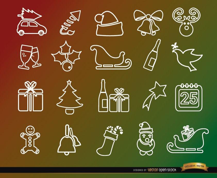 20 ícones de linha de feriados de Natal