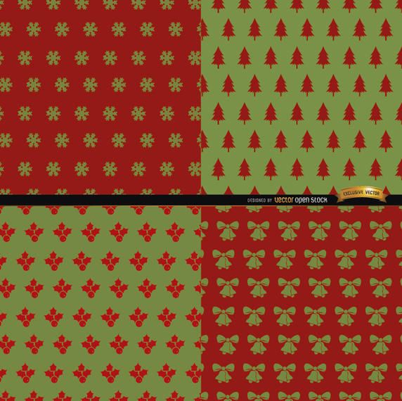 4 Red green Christmas patterns 4 Red green Christmas patterns