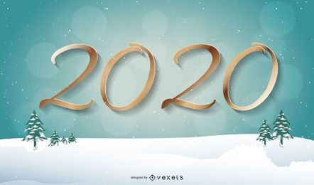 2020 letras douradas com fundo de neve