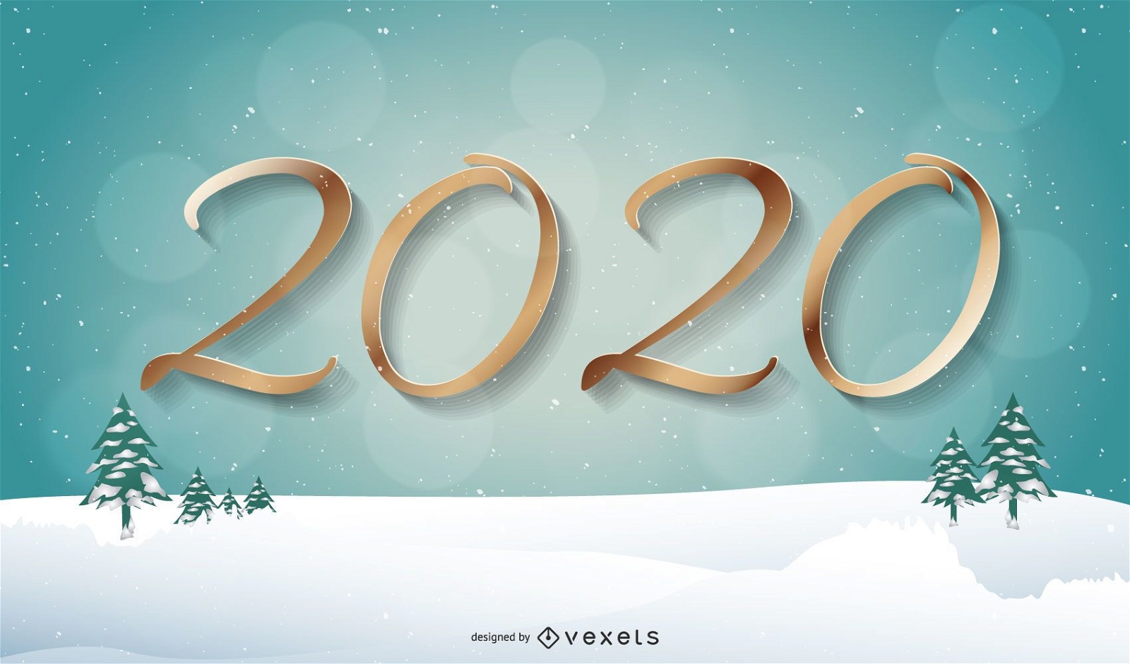 Goldene Beschriftung 2020 mit Schneehintergrund