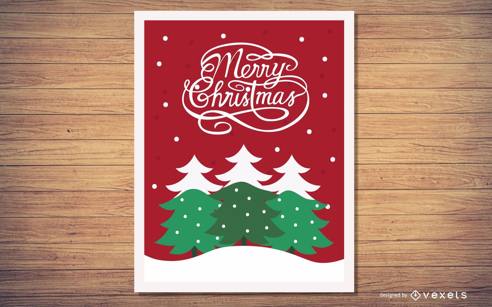 Xmas Greeting Card with Tree Planted on Snowflakes