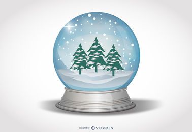 Globo de nieve con árboles de Navidad y paisaje nevado