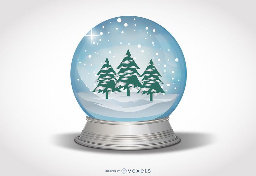 Globo de neve com árvores de Natal e paisagem de neve Globo de neve com árvores de Natal e paisagem de neve