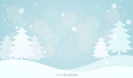 Árvores com neve e fundo de flocos de neve