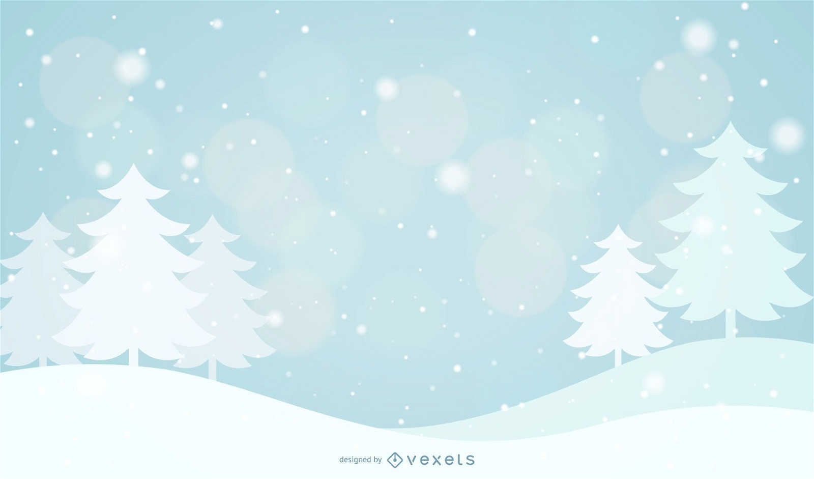 Snowy Trees & Snowflakes Background