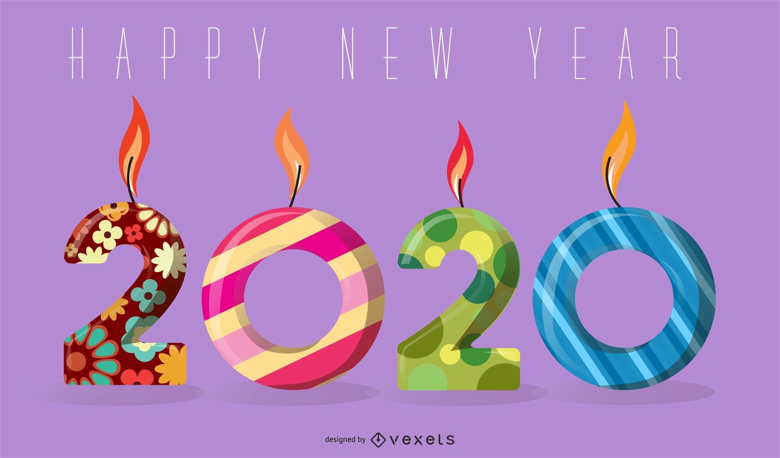 New Year 2020 Candle Lights Greeting Design