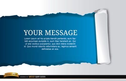 Torn horizontal blue scroll message