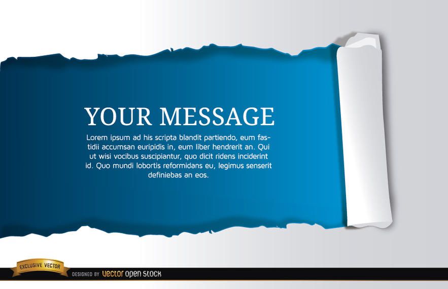 Torn horizontal blue scroll message Torn horizontal blue scroll message
