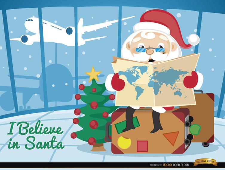 Papai Noel viajando aeroporto Papai Noel viajando aeroporto