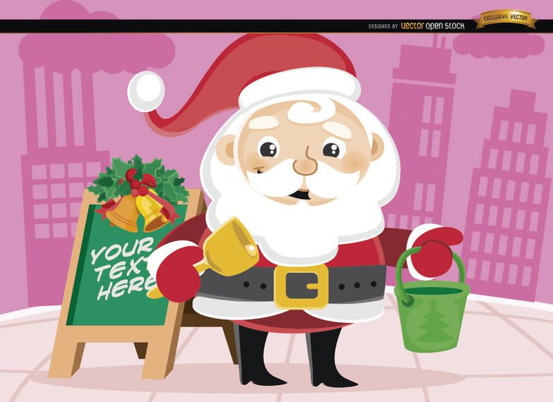 Santa Claus Christmas bucket in street Santa Claus Christmas bucket in street