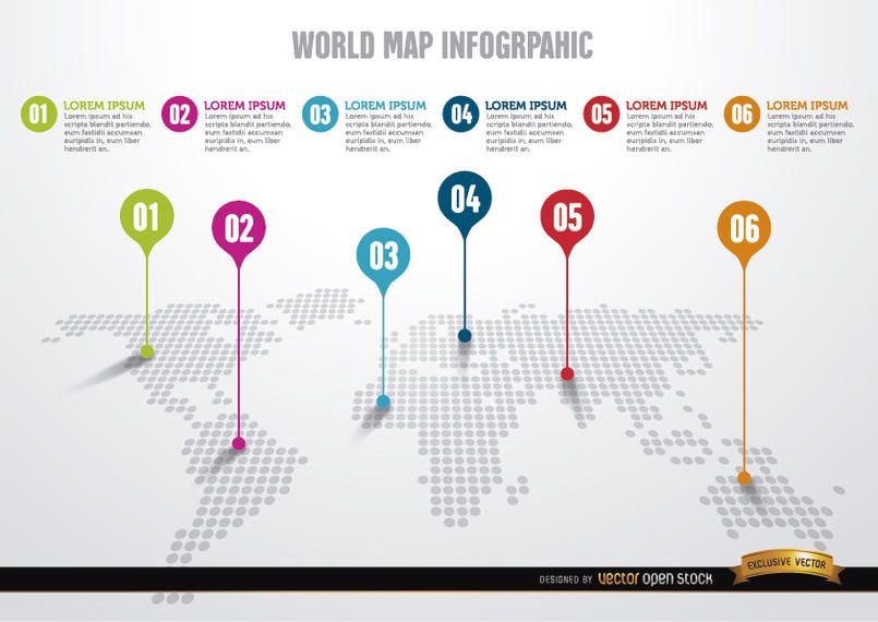 Plantilla de infografía del mapa del mundo de puntos Plantilla de infografía del mapa del mundo de puntos