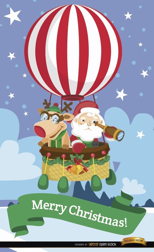 Balão de ar quente de Papai Noel e renas