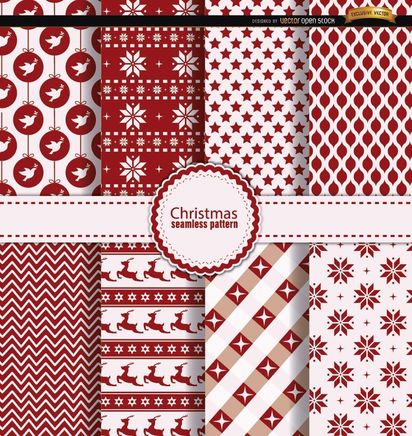 8 Christmas seamless patterns red white