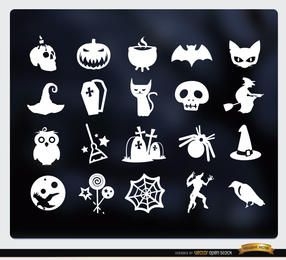 Conjunto de 20 ícones lisos brancos de Halloween