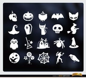 Conjunto de 20 iconos planos blancos de Halloween