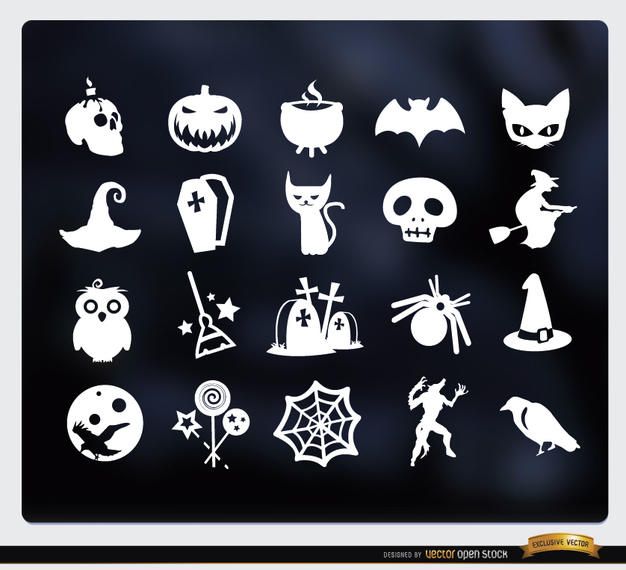 20 Halloween white flat icons set 20 Halloween white flat icons set