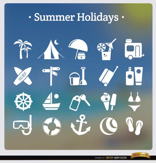 20 summer holidays white icons 20 summer holidays white icons