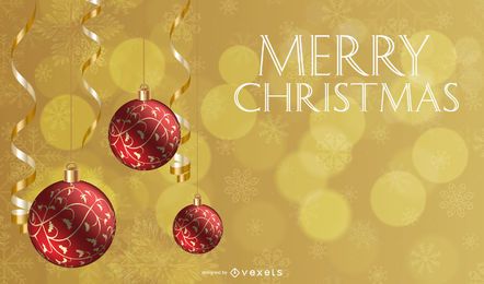Bolas vermelhas penduradas no fundo dourado de Natal