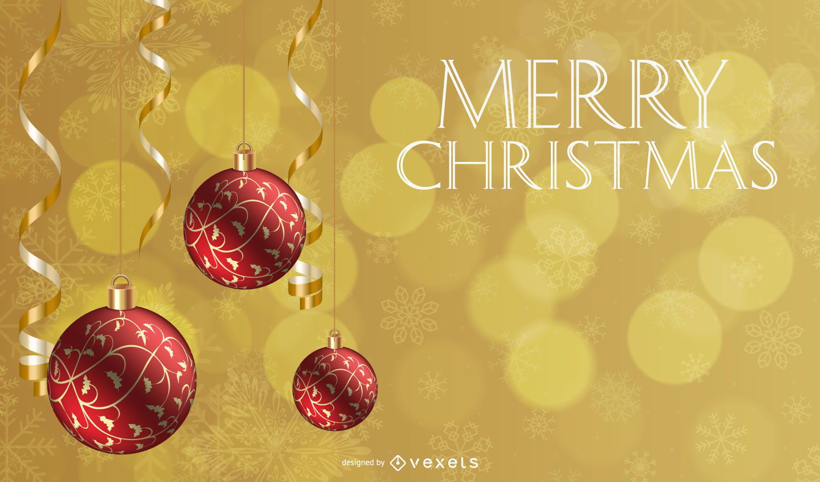 Red Baubles Hanging On Golden Xmas Background Vector Download