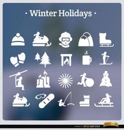 20 ícones brancos de férias de inverno