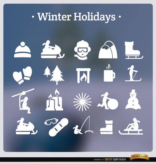 20 winter holidays white icons 20 winter holidays white icons