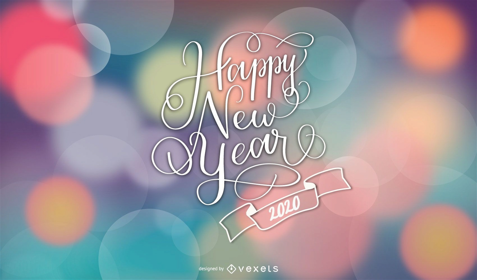 Neujahrsgrüße auf glänzendem buntem Bokeh-Hintergrund