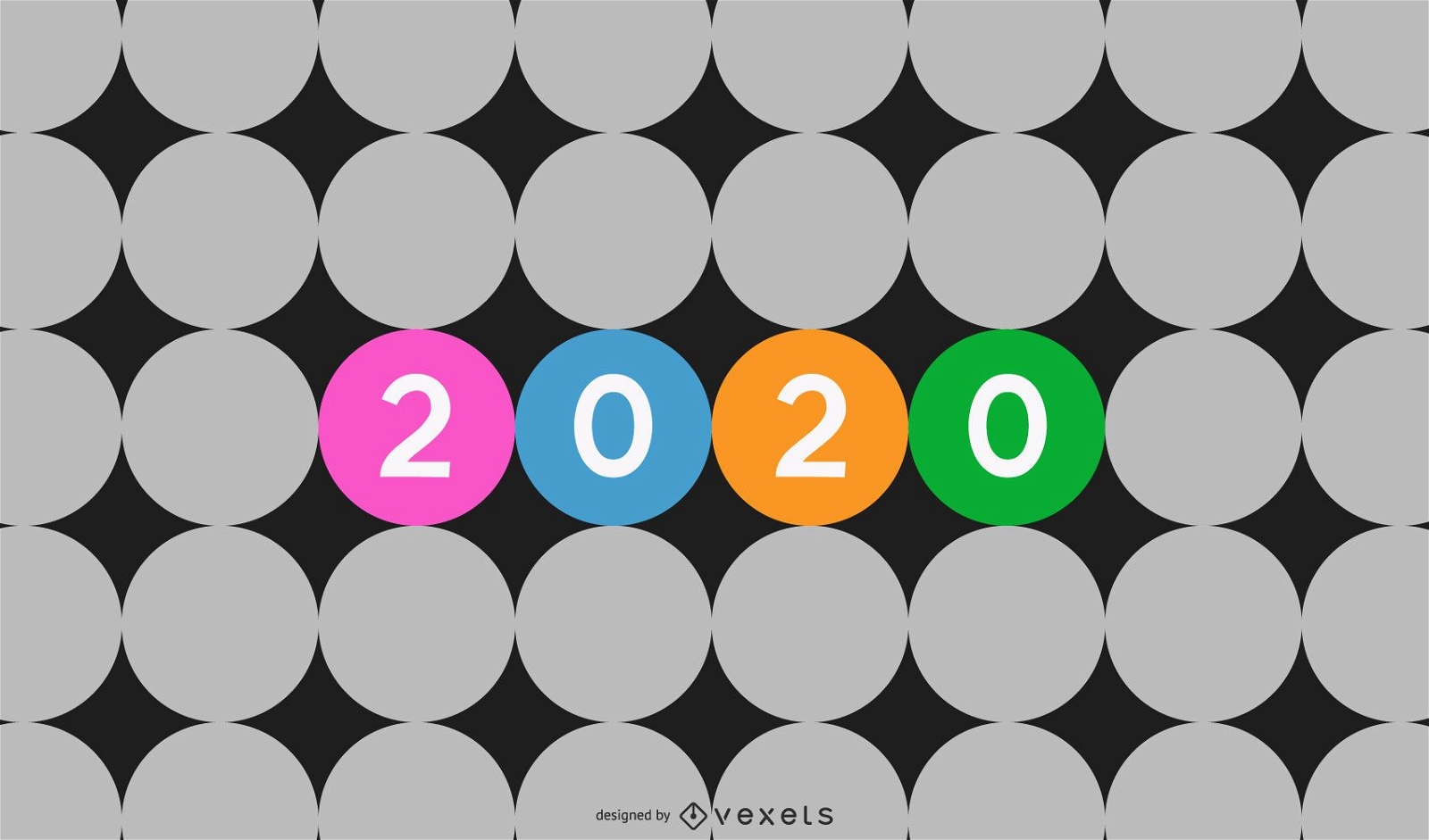 2020 dentro de c?rculos separados coloridos