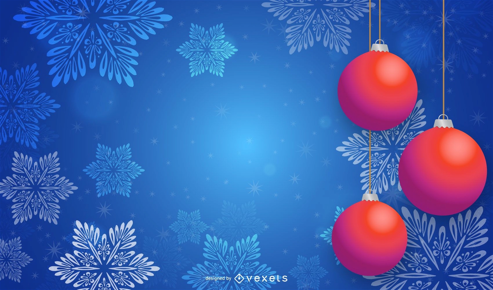 Red 3D Baubles Hanging on Snowflakes Background