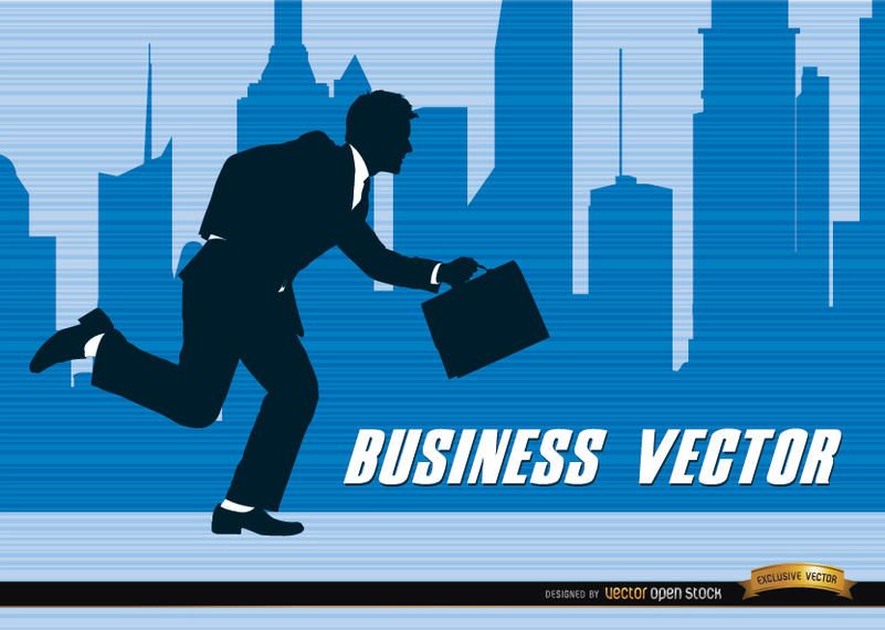 Businessman silhouette running city Businessman silhouette running city