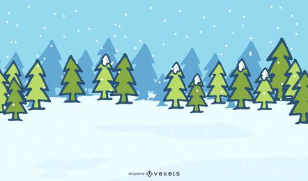 Árvores de Natal em fundo de paisagem com neve