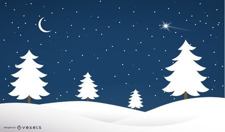 Árvores de Natal de noite de inverno em paisagem de neve