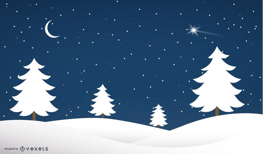 Winter Night Xmas Trees on Snowy Landscape Winter Night Xmas Trees on Snowy Landscape