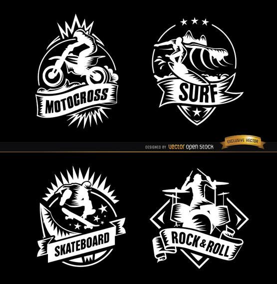 4 esportes radicais e emblemas de rock 4 esportes radicais e emblemas de rock