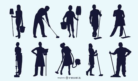Black Silhouette Cleaner Profession Pack