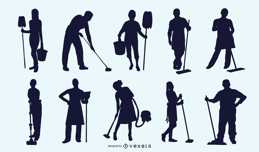 Pack de Profissão Cleaner para Silhueta em Preto e Branco Pack de Profissão Cleaner para Silhueta em Preto e Branco
