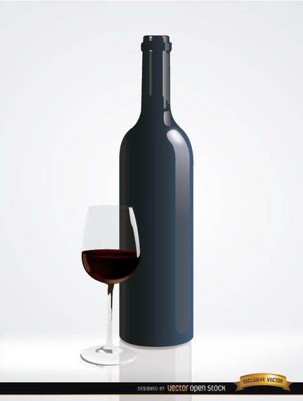 Simple red wine bottle and glass Simple red wine bottle and glass