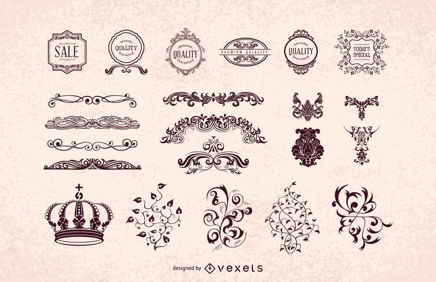 Paquete de adornos decorativos heráldicos vintage Paquete de adornos decorativos heráldicos vintage