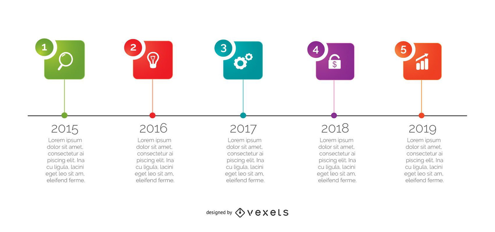 Infografía colorida mínima de 5 cuadrados