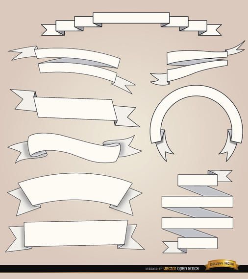 9 White ribbons with different foldings 9 White ribbons with different foldings