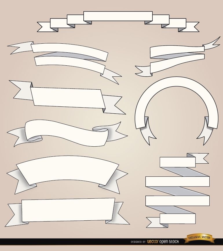9 White ribbons with different foldings