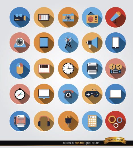 25 ícones de círculo de comunicação multimídia 25 ícones de círculo de comunicação multimídia