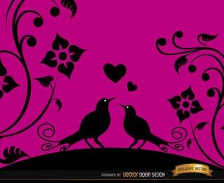 Love birds pink floral background